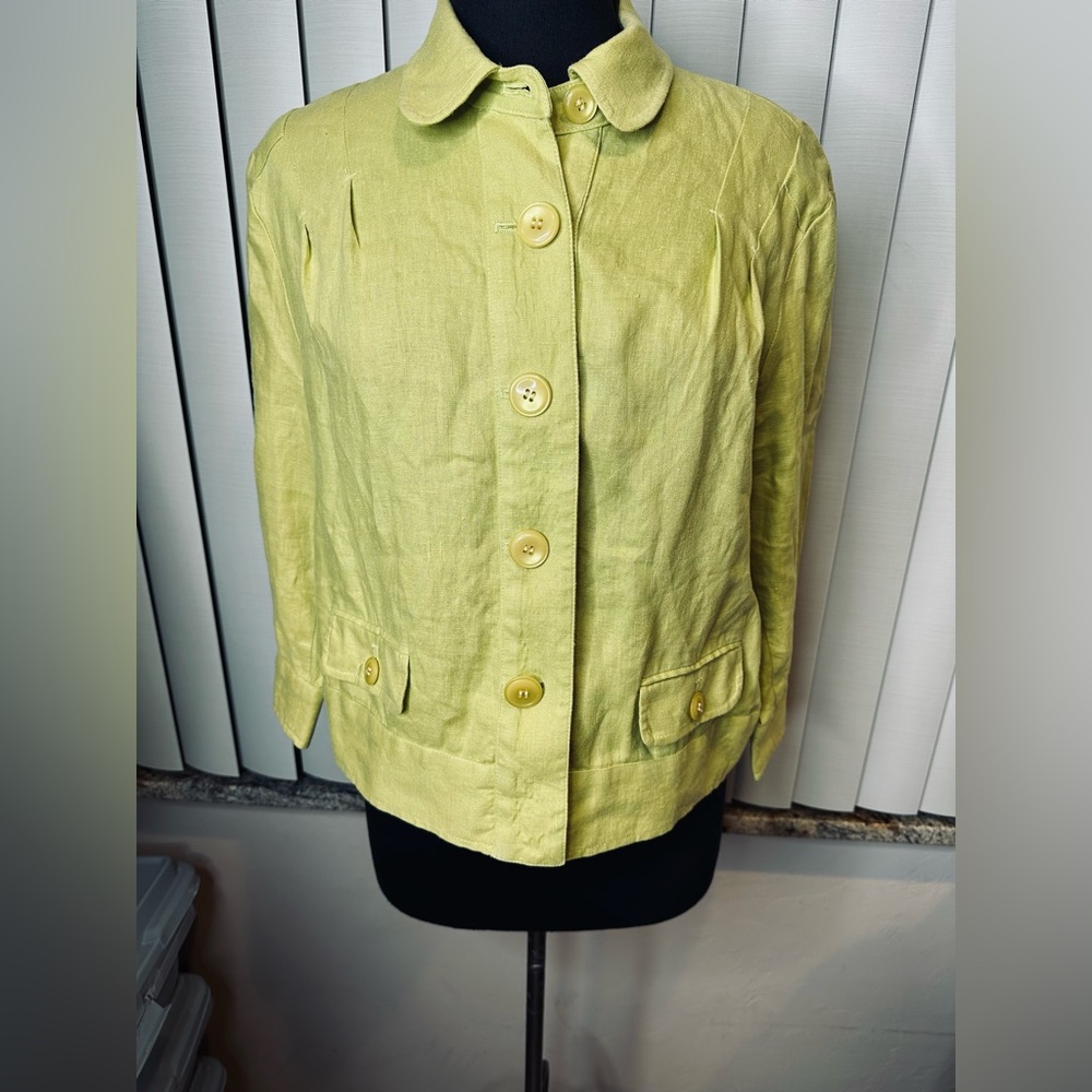 Elliott Lauren 100% Linen Yellow/Lime Jacket Cardigan Size Large
